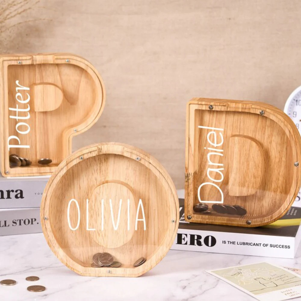Personalized Kids Wooden Letter Coin Piggy Bank - Image 5