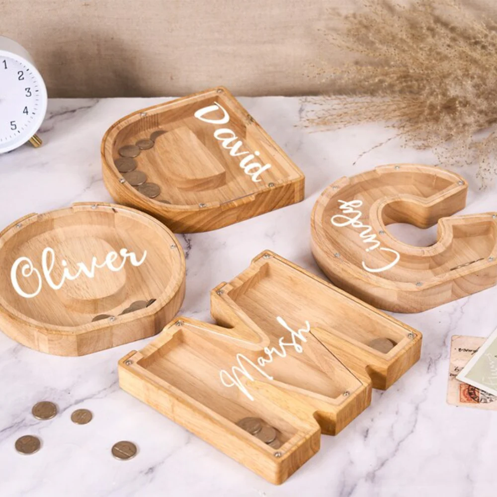 Personalized Kids Wooden Letter Coin Piggy Bank - Image 6