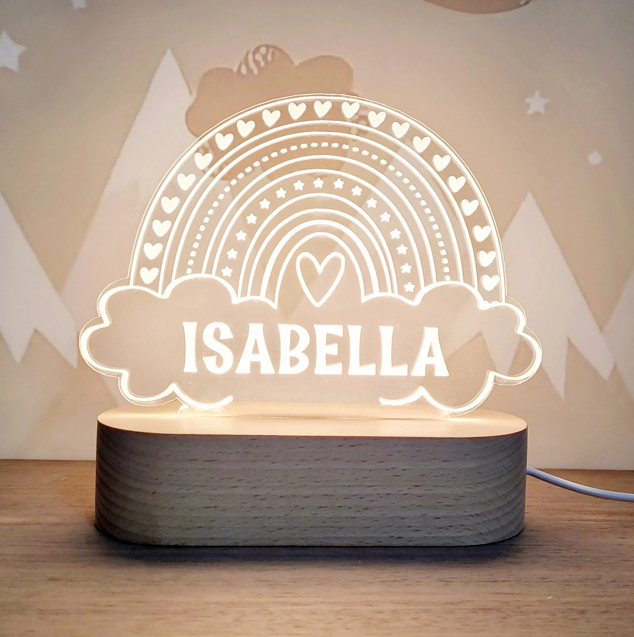 Personalized Night Light with Moon & Stars - Nursery Decor - Image 2