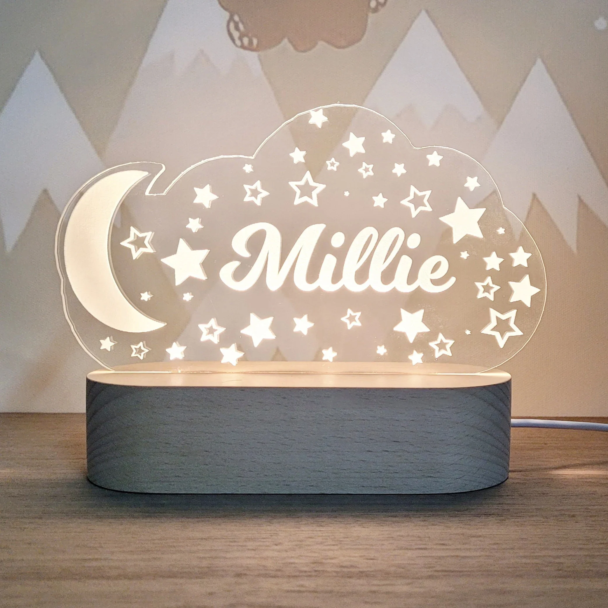 Personalized Night Light with Moon & Stars - Nursery Decor - Image 3