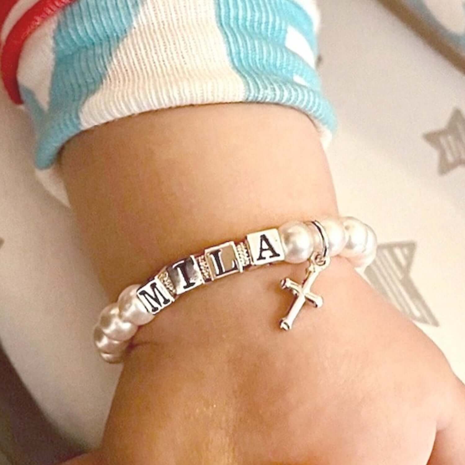 Personalized Pearl Baby and Girl‘s Name Bracelet for First Communion Gift - Image 2
