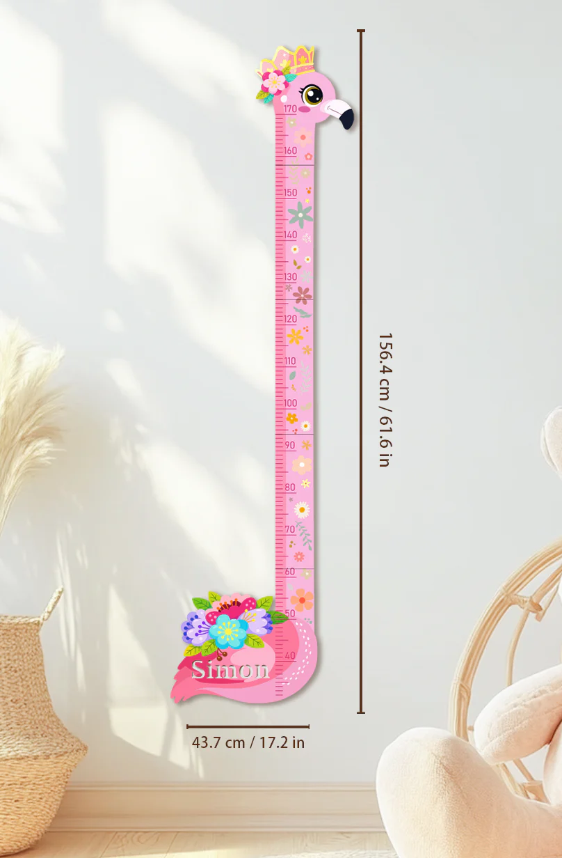 Personalized Pink Flower Flamingo Wooden Growth Chart for Kids - Image 5