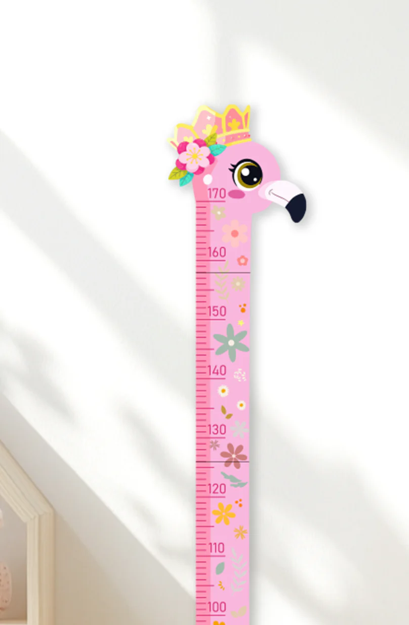 Personalized Pink Flower Flamingo Wooden Growth Chart for Kids - Image 6