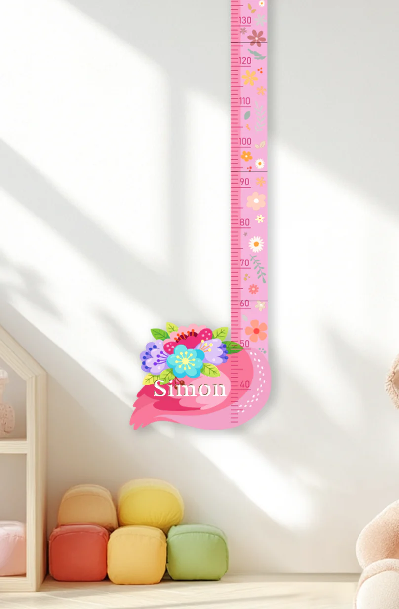 Personalized Pink Flower Flamingo Wooden Growth Chart for Kids - Image 7