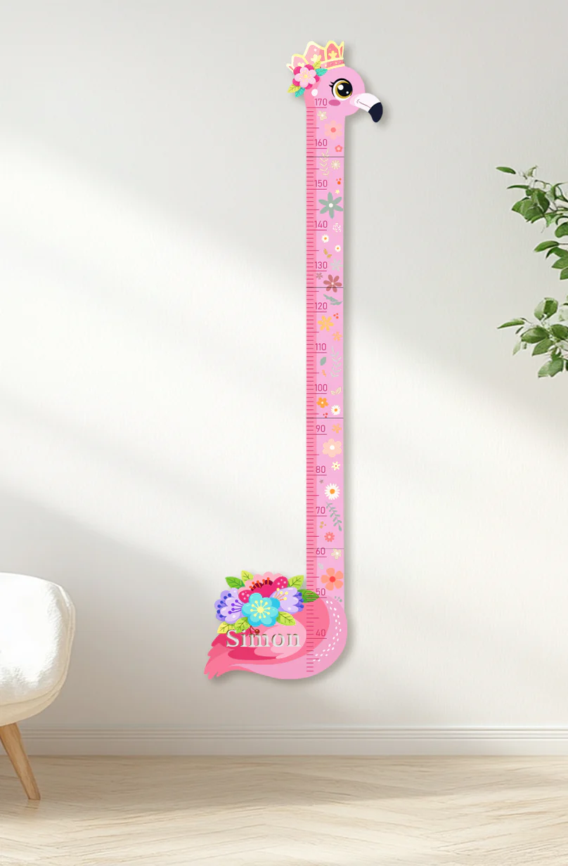 Personalized Pink Flower Flamingo Wooden Growth Chart for Kids - Image 8