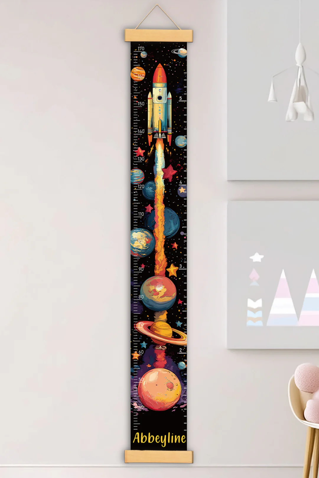 Personalized Space Rocket Hanging Canvas Height Ruler - Image 2