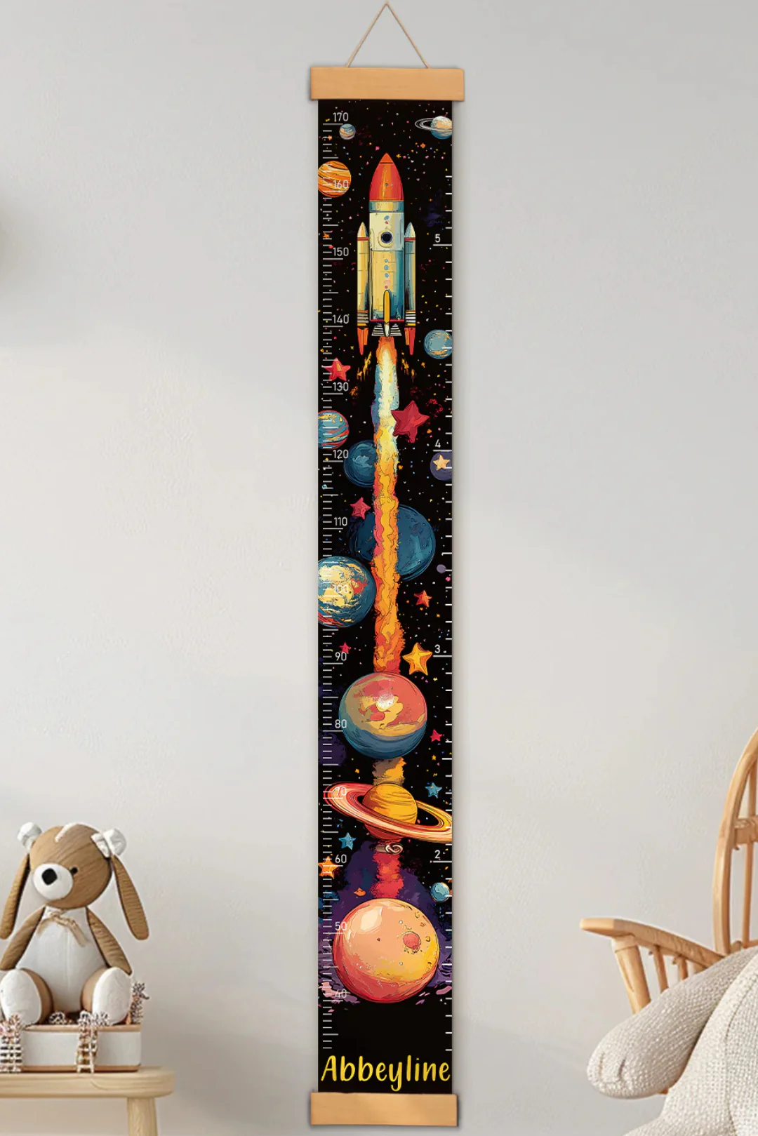 Personalized Space Rocket Hanging Canvas Height Ruler - Image 3