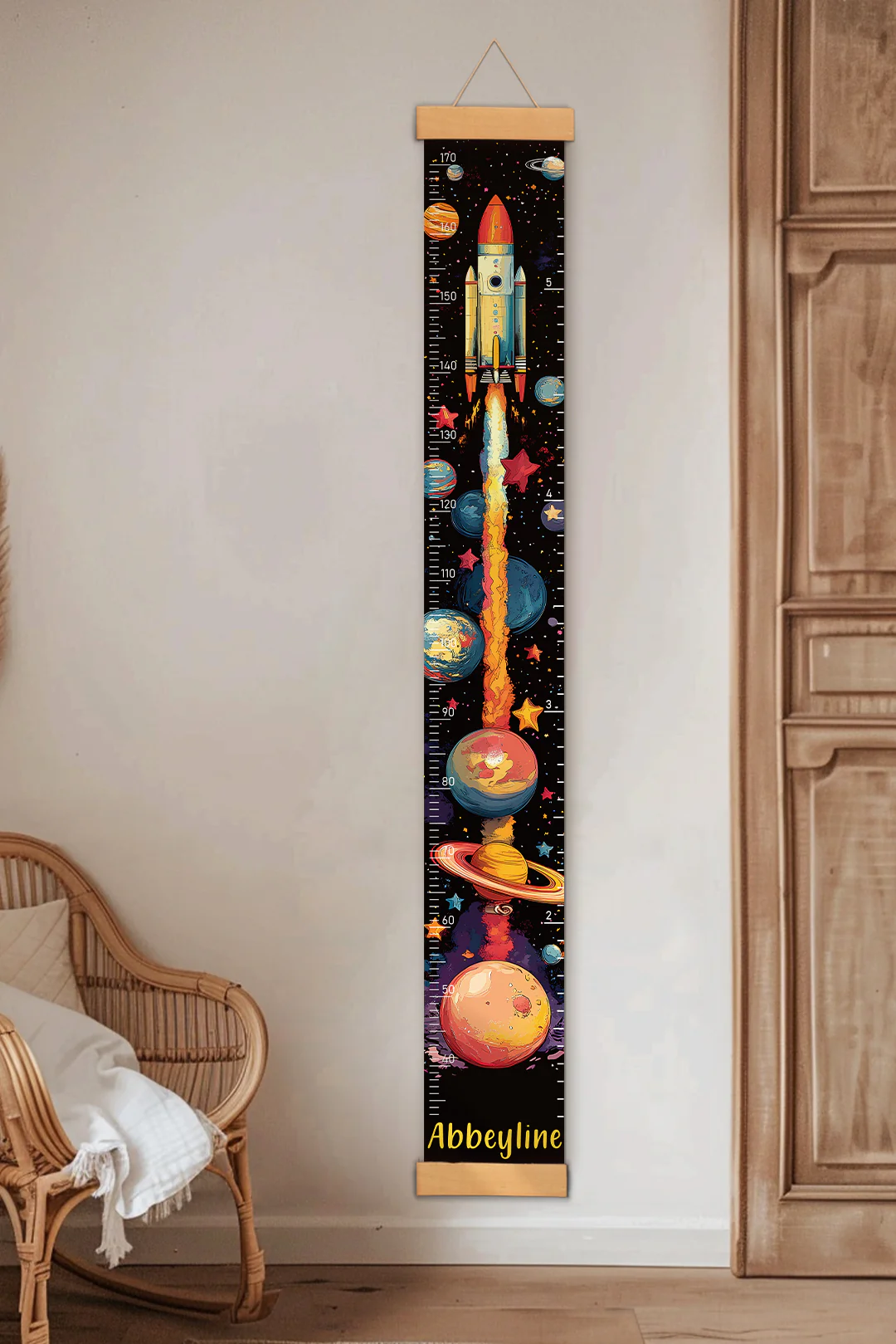 Personalized Space Rocket Hanging Canvas Height Ruler - Image 4