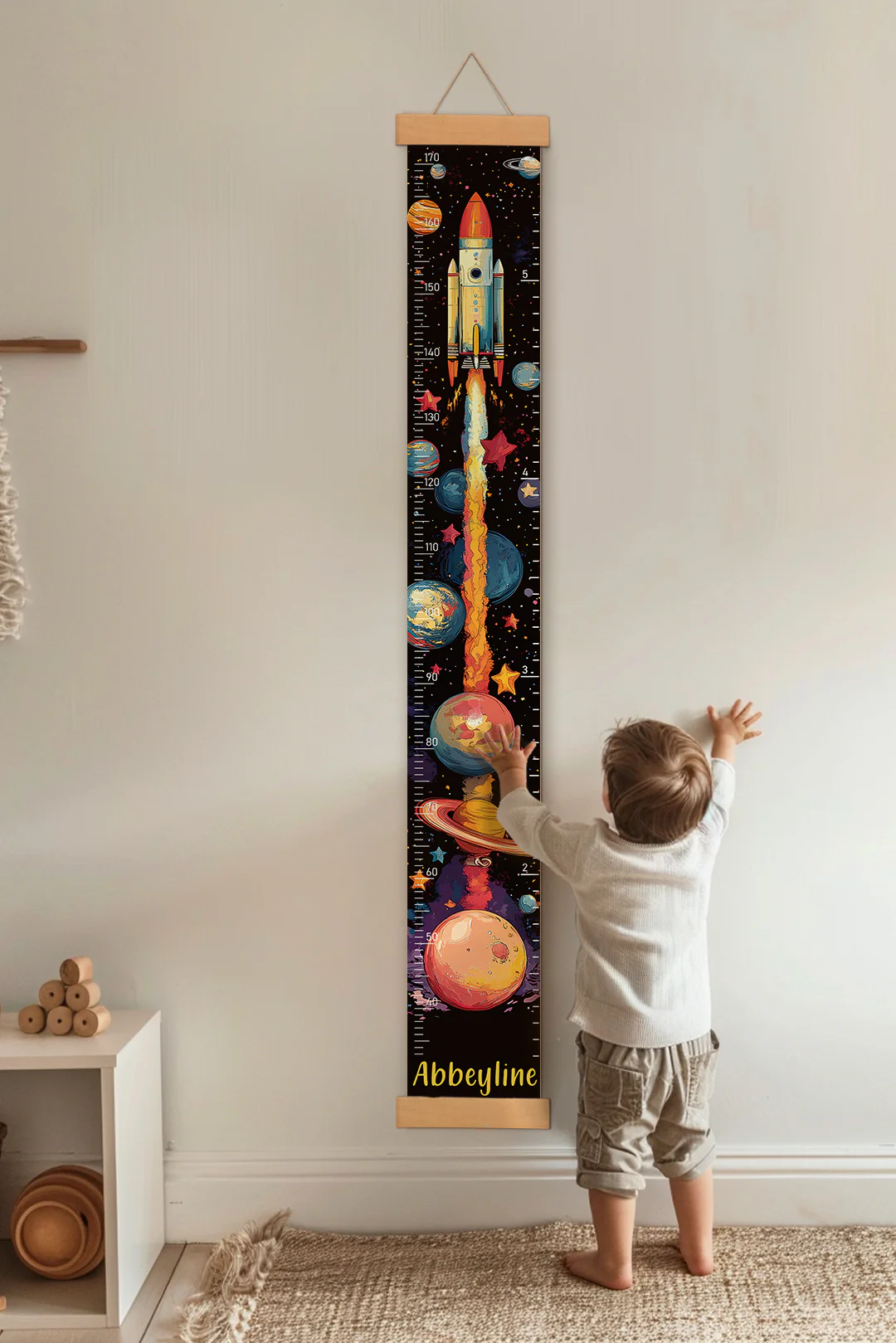 Personalized Space Rocket Hanging Canvas Height Ruler - Image 5