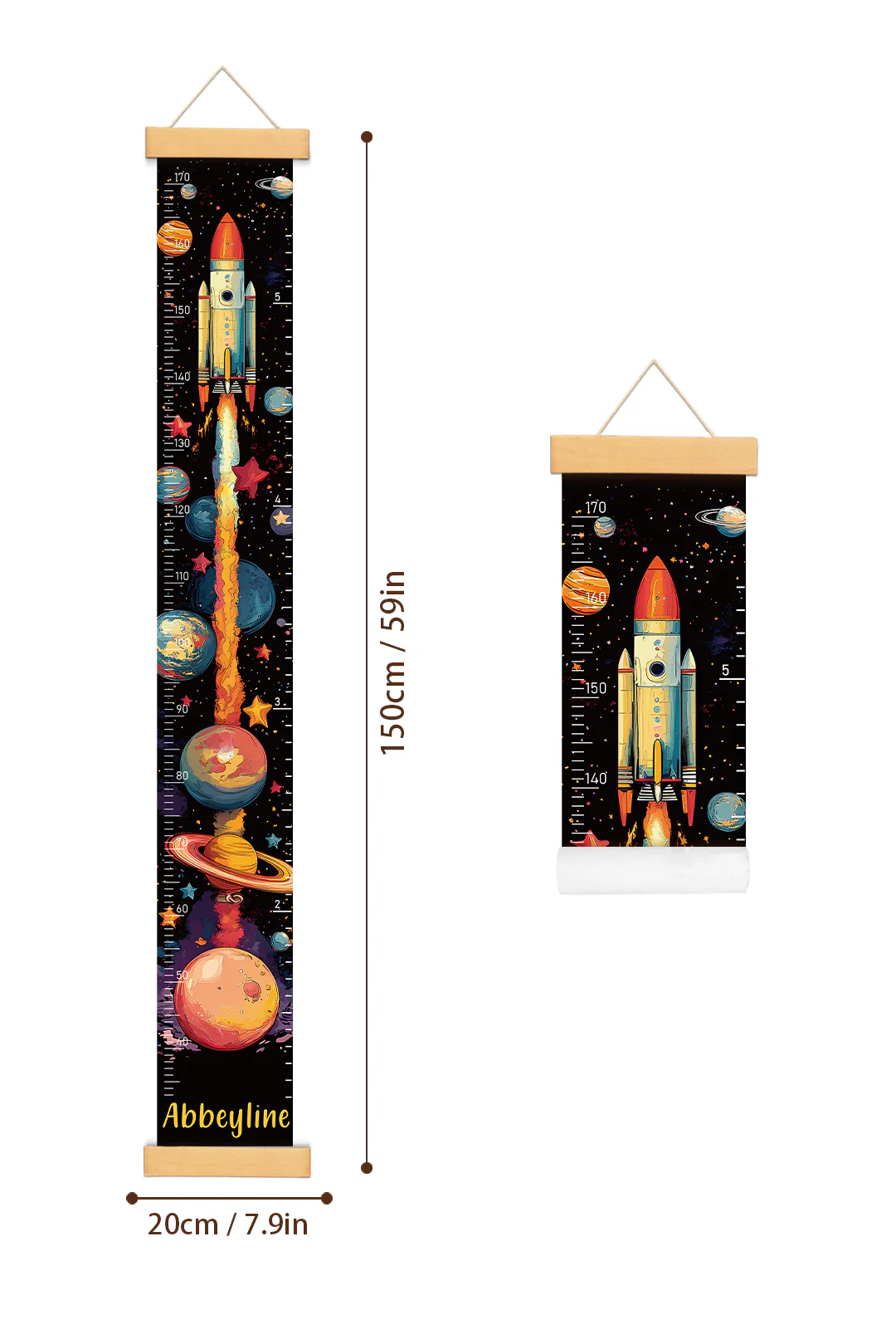 Personalized Space Rocket Hanging Canvas Height Ruler - Image 7