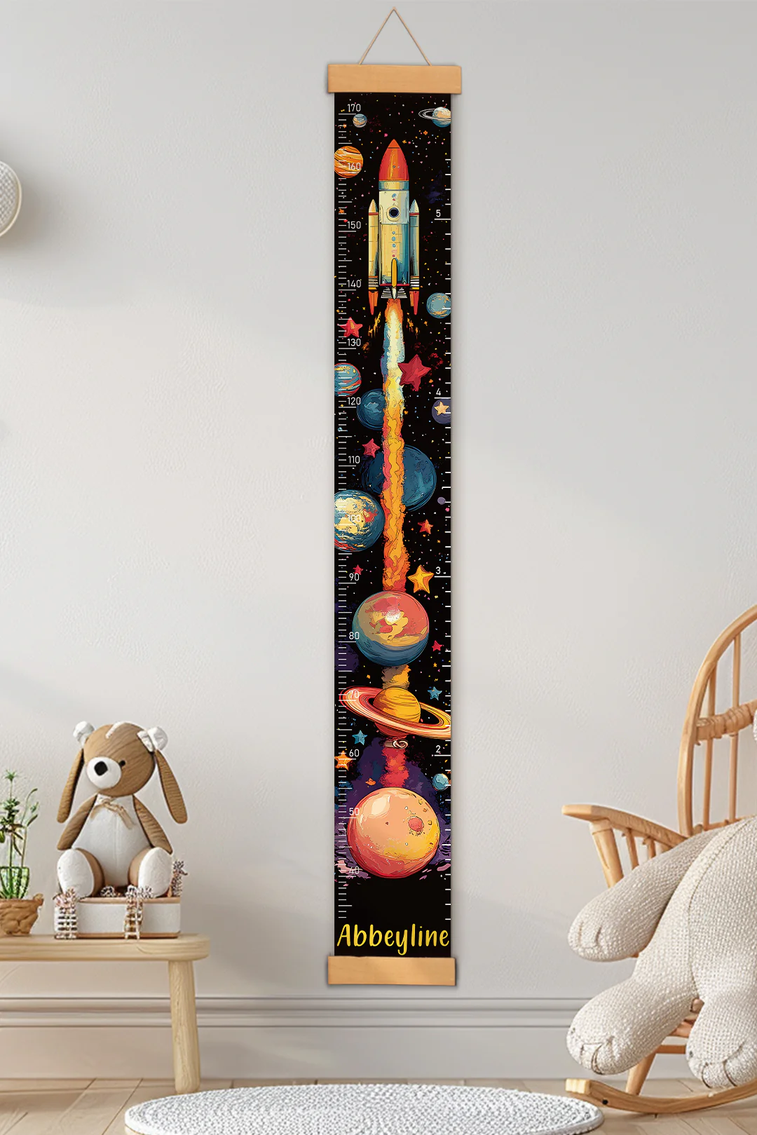 Personalized Space Rocket Hanging Canvas Height Ruler - Image 8