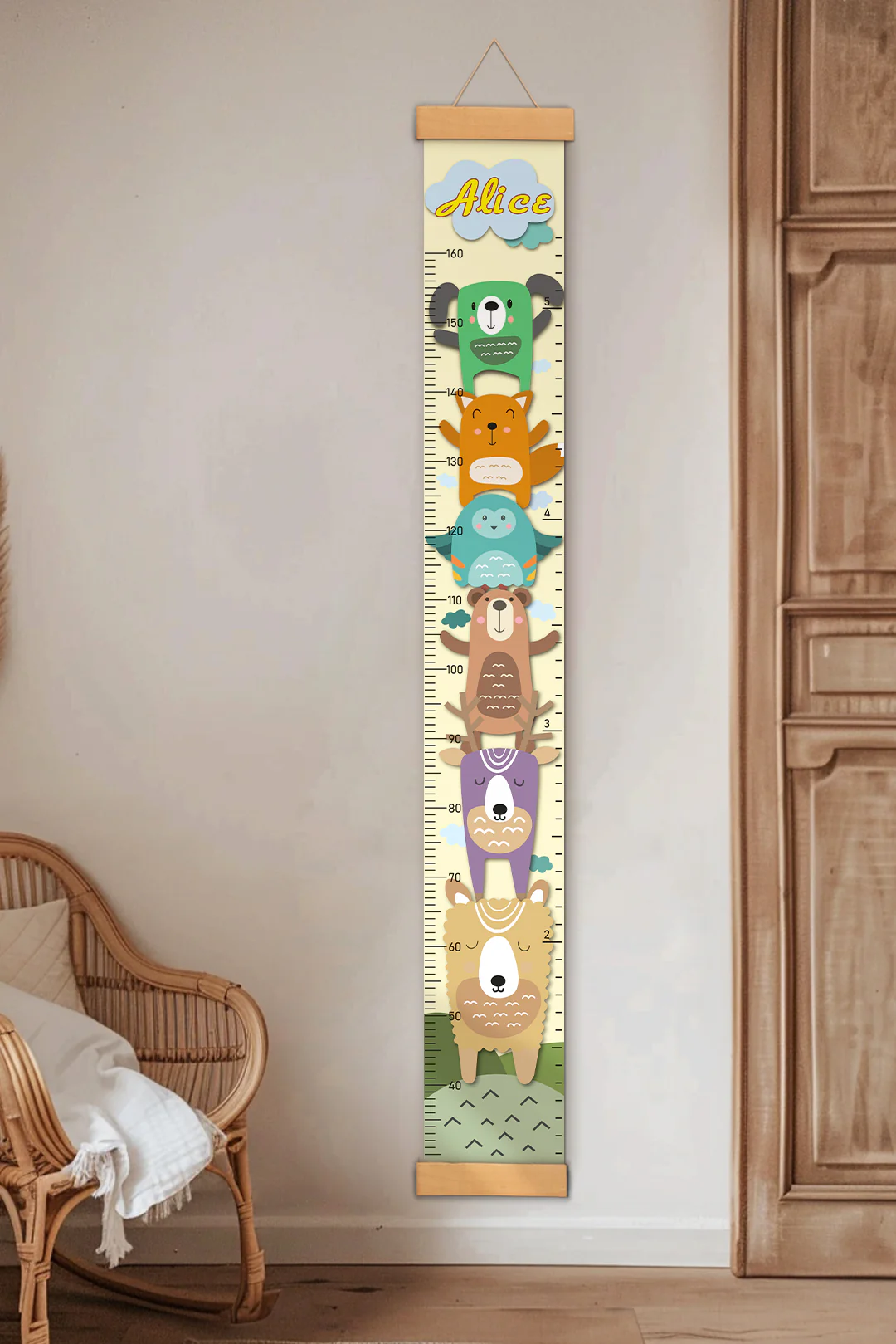 Personalized Stacked Animal Hanging Canvas Height Ruler - Image 2