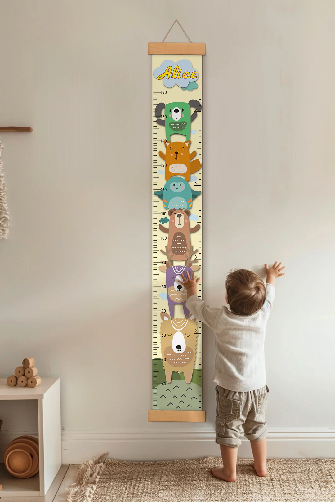 Personalized Stacked Animal Hanging Canvas Height Ruler - Image 3