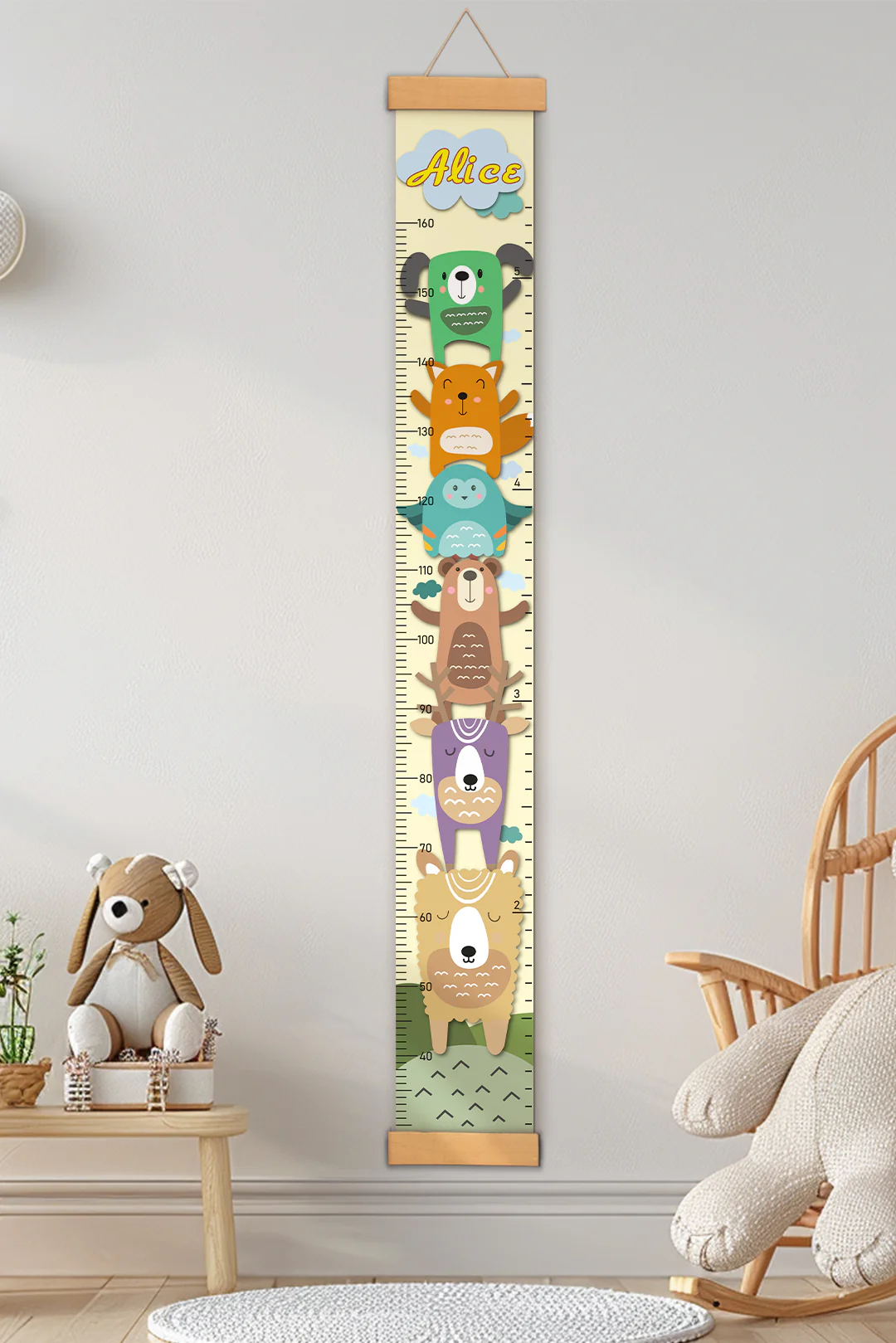 Personalized Stacked Animal Hanging Canvas Height Ruler - Image 4