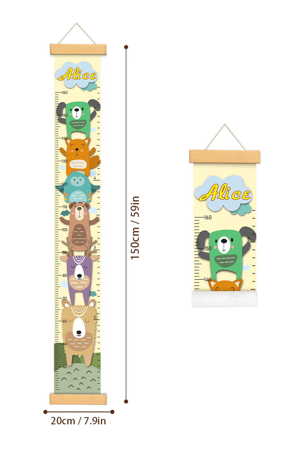 Personalized Stacked Animal Hanging Canvas Height Ruler - Image 6