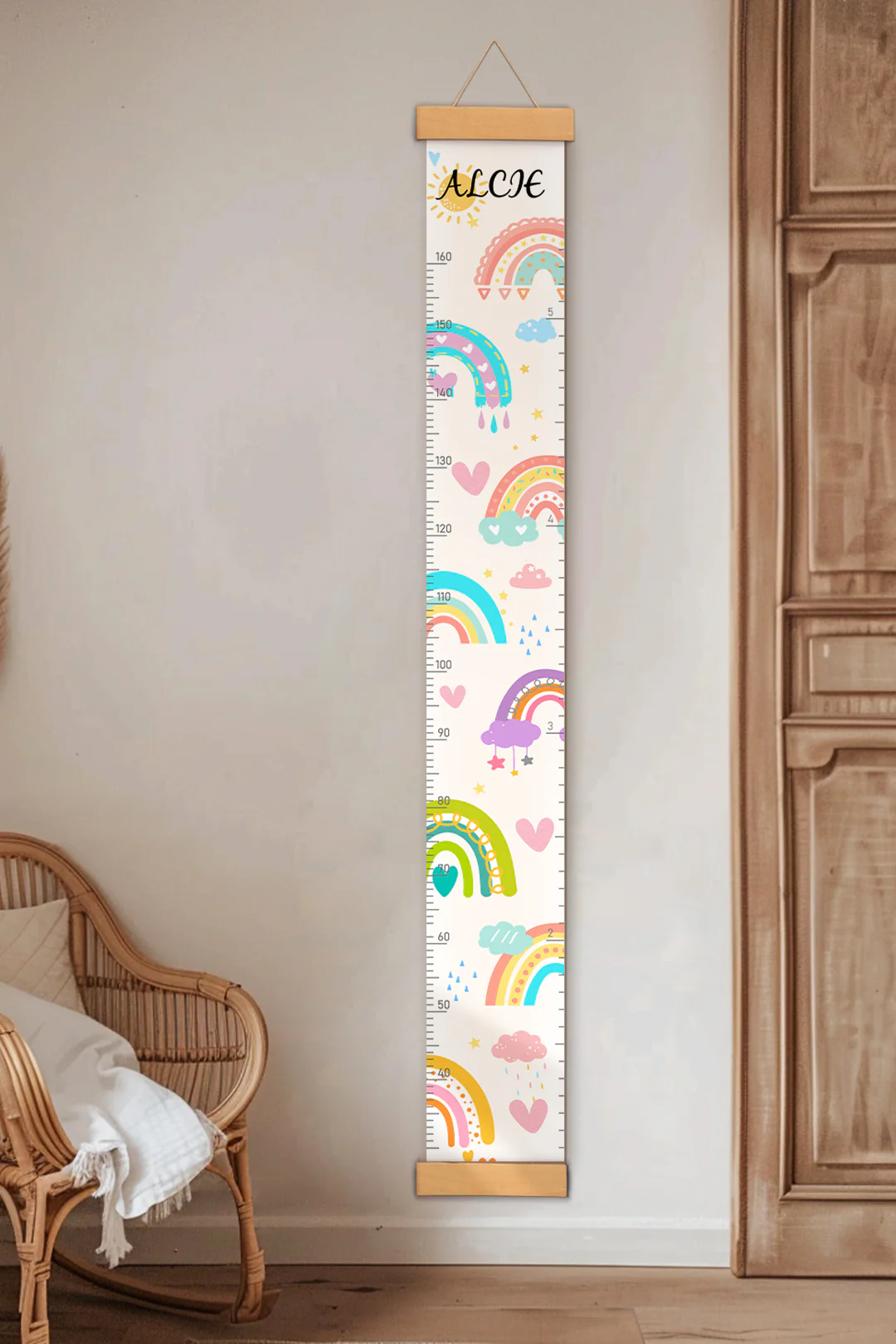 Personalized Sunshine and Rainbow Hanging Canvas Height Ruler - Image 3