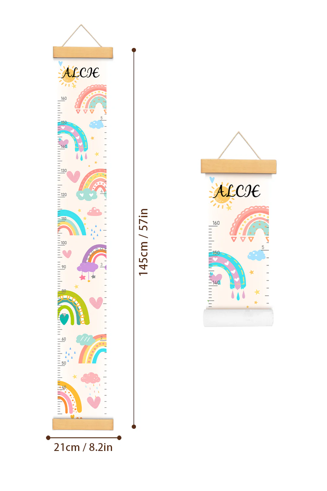 Personalized Sunshine and Rainbow Hanging Canvas Height Ruler - Image 4