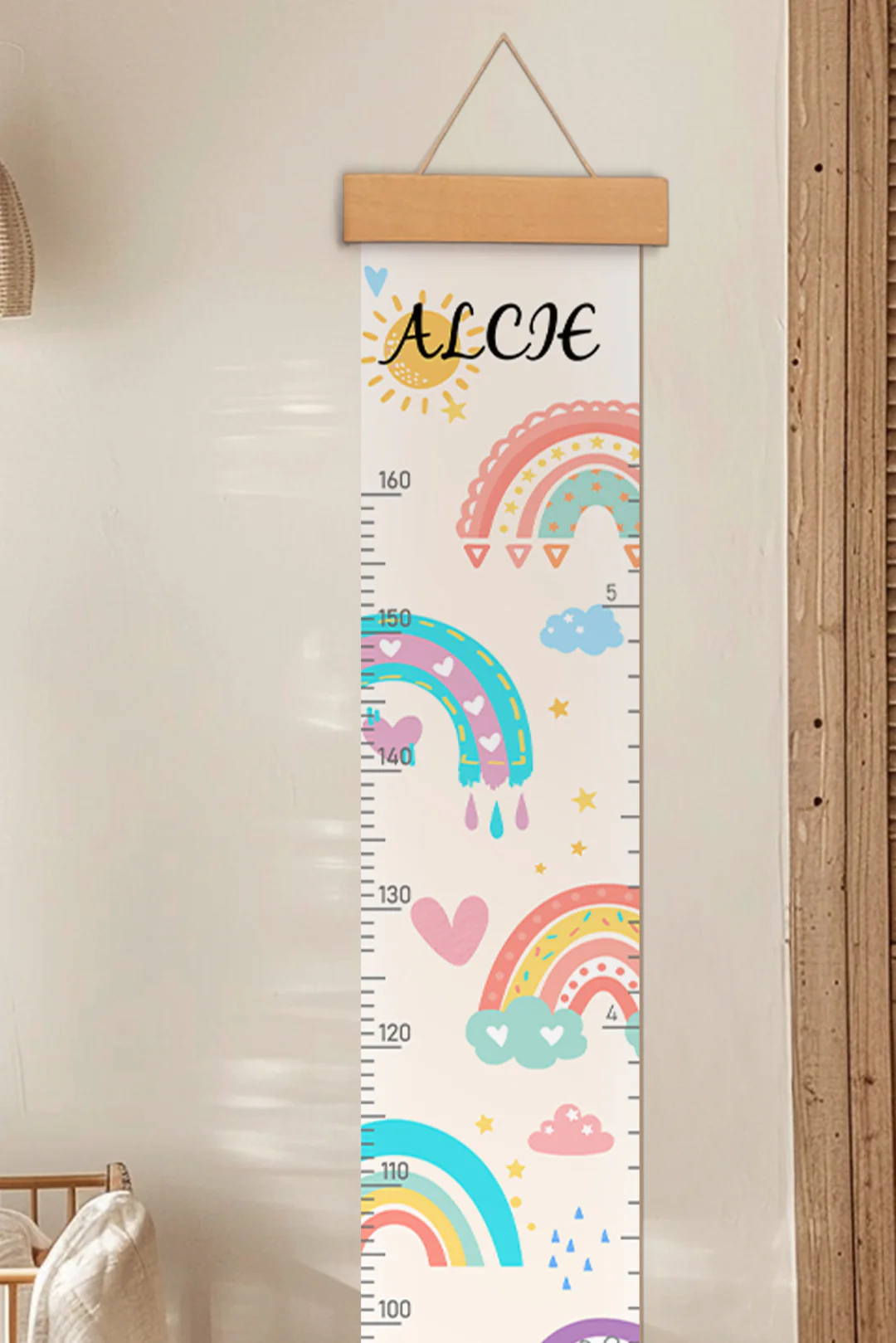 Personalized Sunshine and Rainbow Hanging Canvas Height Ruler - Image 5
