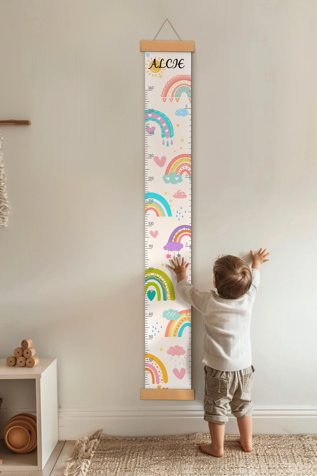 Personalized Sunshine and Rainbow Hanging Canvas Height Ruler - Image 6