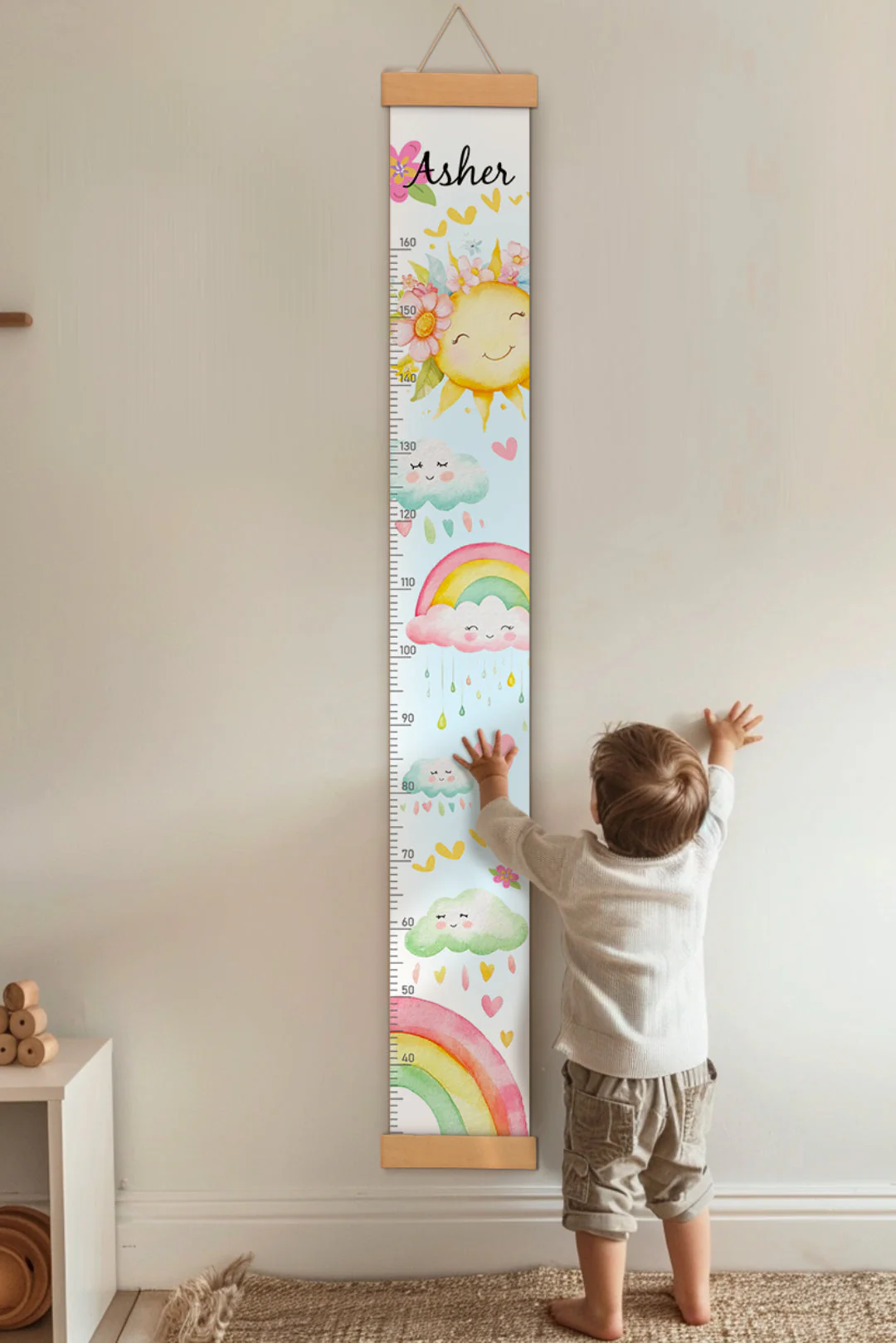 Personalized Sunshine and Rainbow Hanging Canvas Height Ruler - Image 2