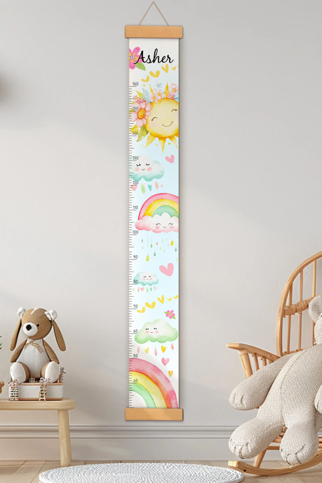Personalized Sunshine and Rainbow Hanging Canvas Height Ruler - Image 3