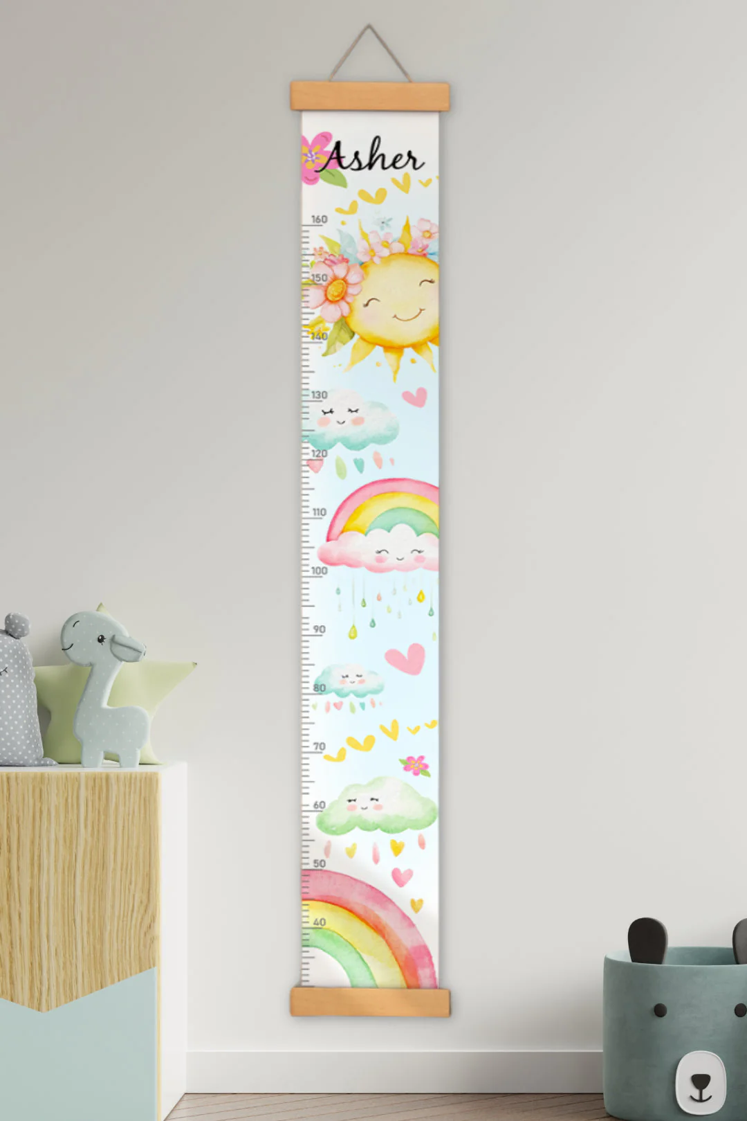 Personalized Sunshine and Rainbow Hanging Canvas Height Ruler - Image 4