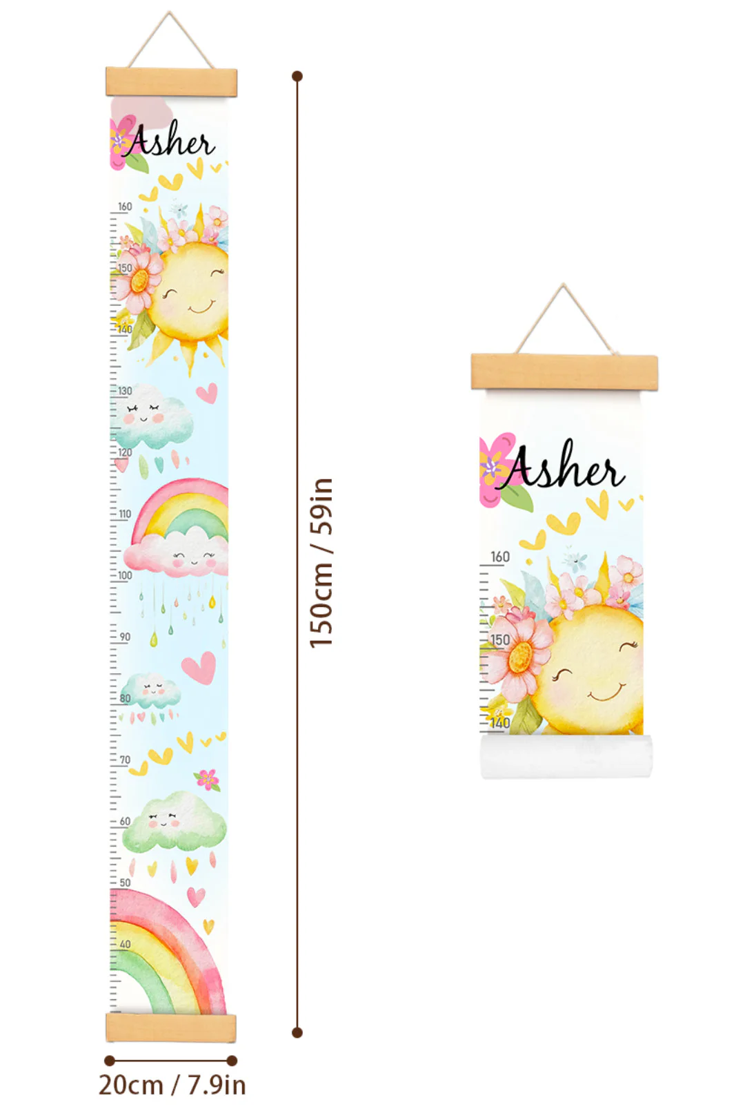 Personalized Sunshine and Rainbow Hanging Canvas Height Ruler - Image 5