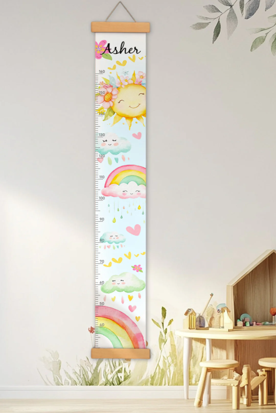 Personalized Sunshine and Rainbow Hanging Canvas Height Ruler - Image 6