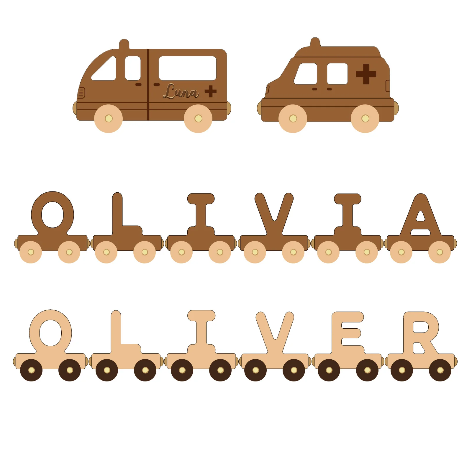 Personalized Wooden Ambulance Train Set With Name - Image 2