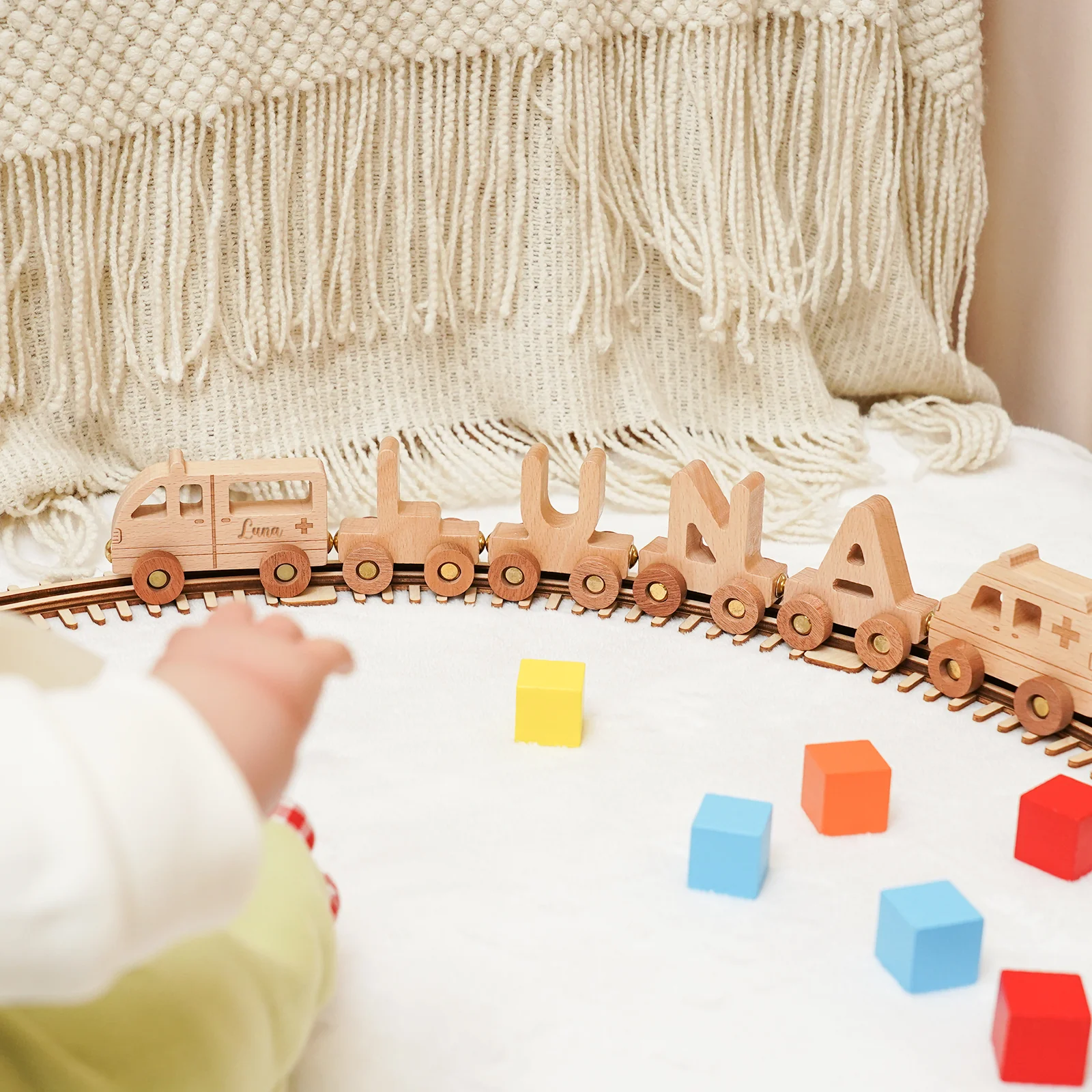 Personalized Wooden Ambulance Train Set With Name - Image 3