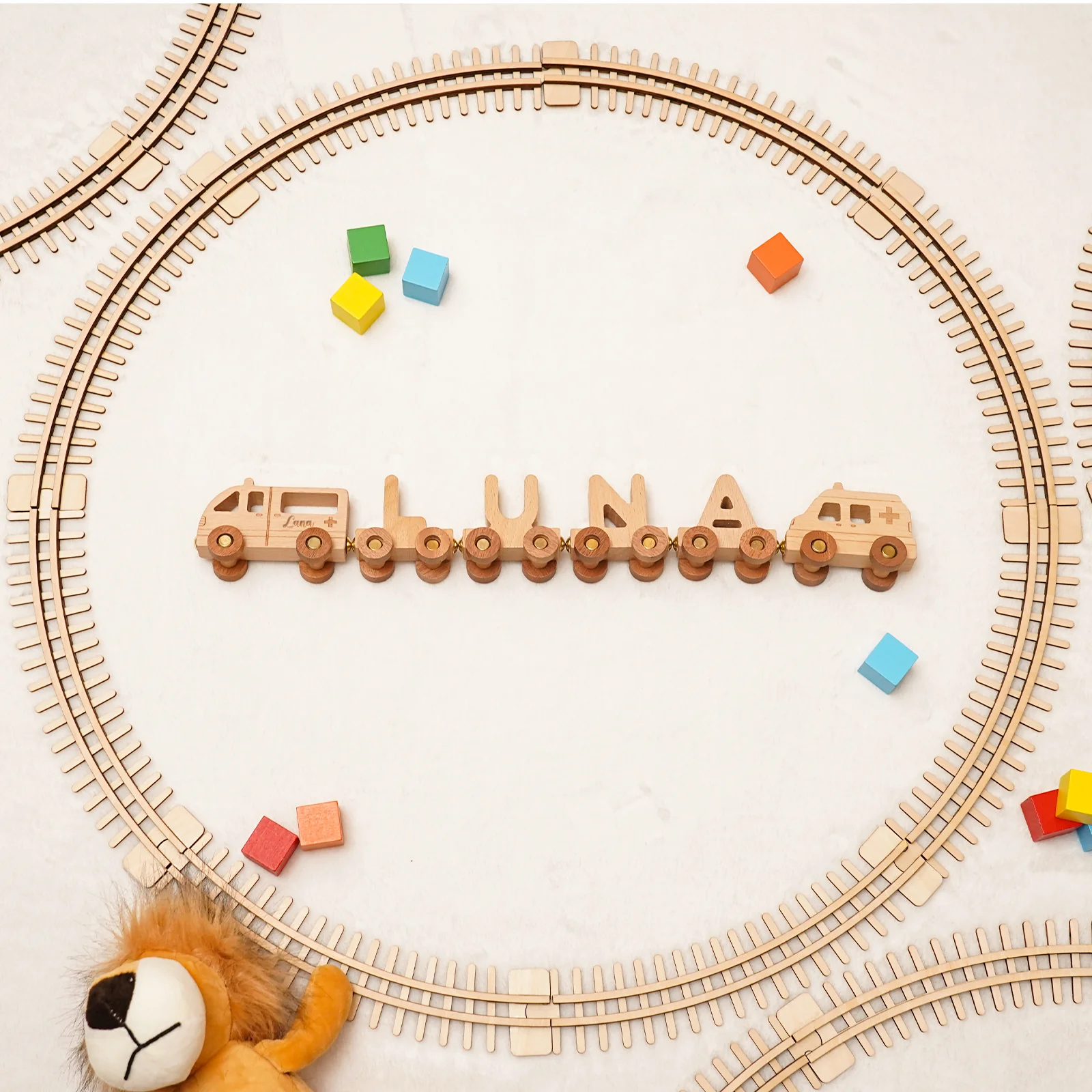 Personalized Wooden Ambulance Train Set With Name - Image 4