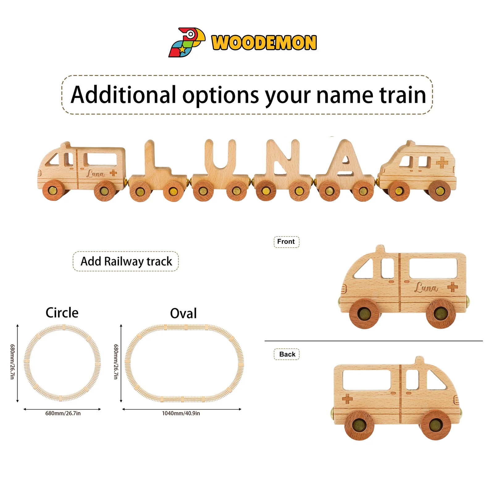 Personalized Wooden Ambulance Train Set With Name - Image 7