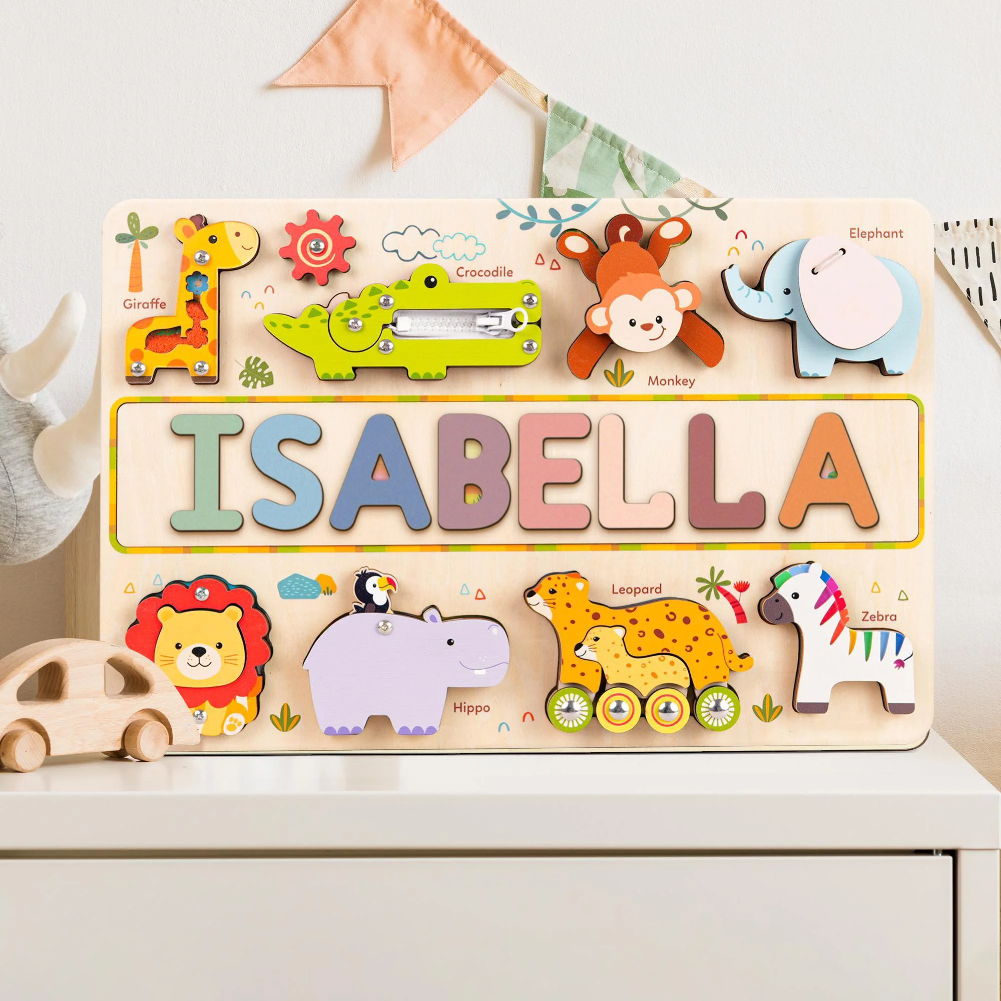 Personalized Wooden Animal Name Puzzle Busy Board - Image 3