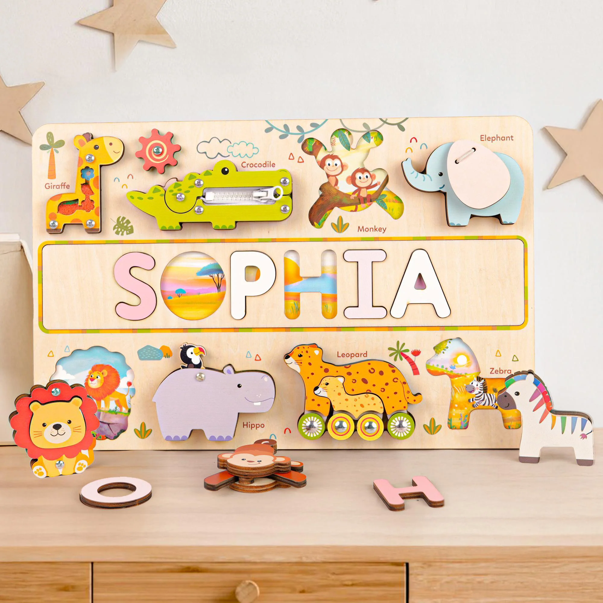 Personalized Wooden Animal Name Puzzle Busy Board - Image 4