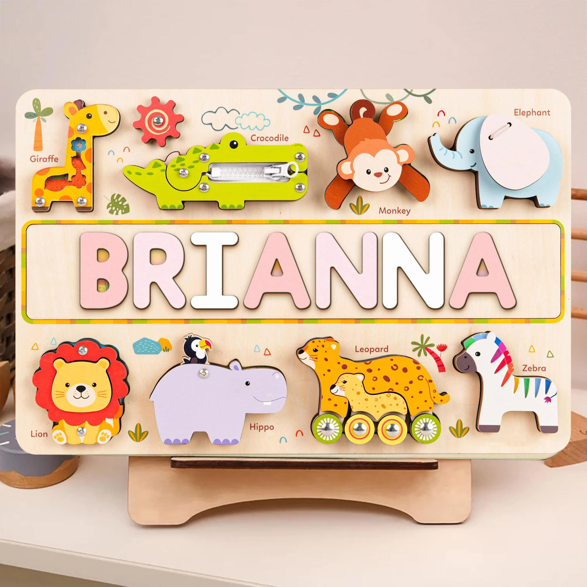 Personalized Wooden Animal Name Puzzle Busy Board - Image 5