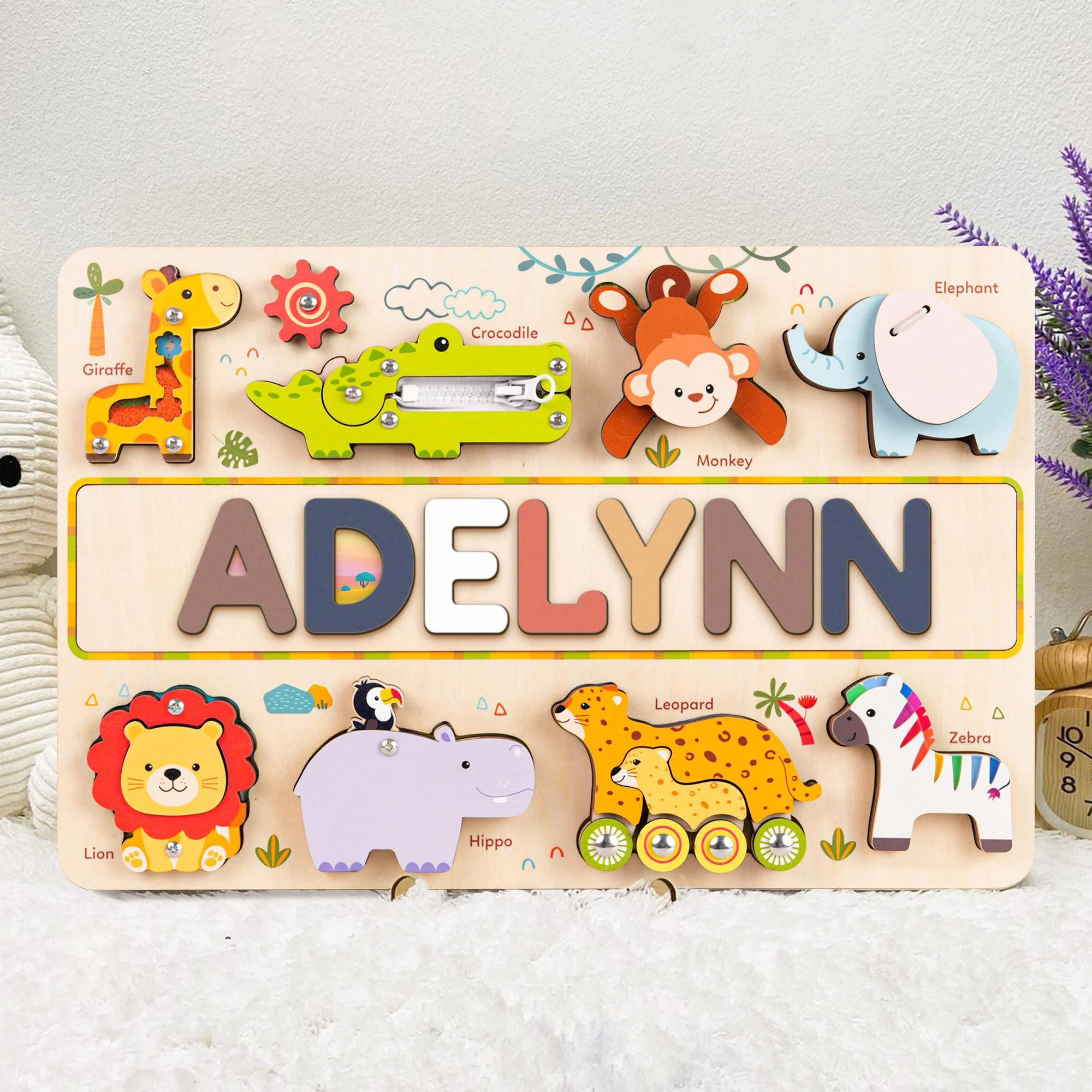 Personalized Wooden Animal Name Puzzle Busy Board - Image 6