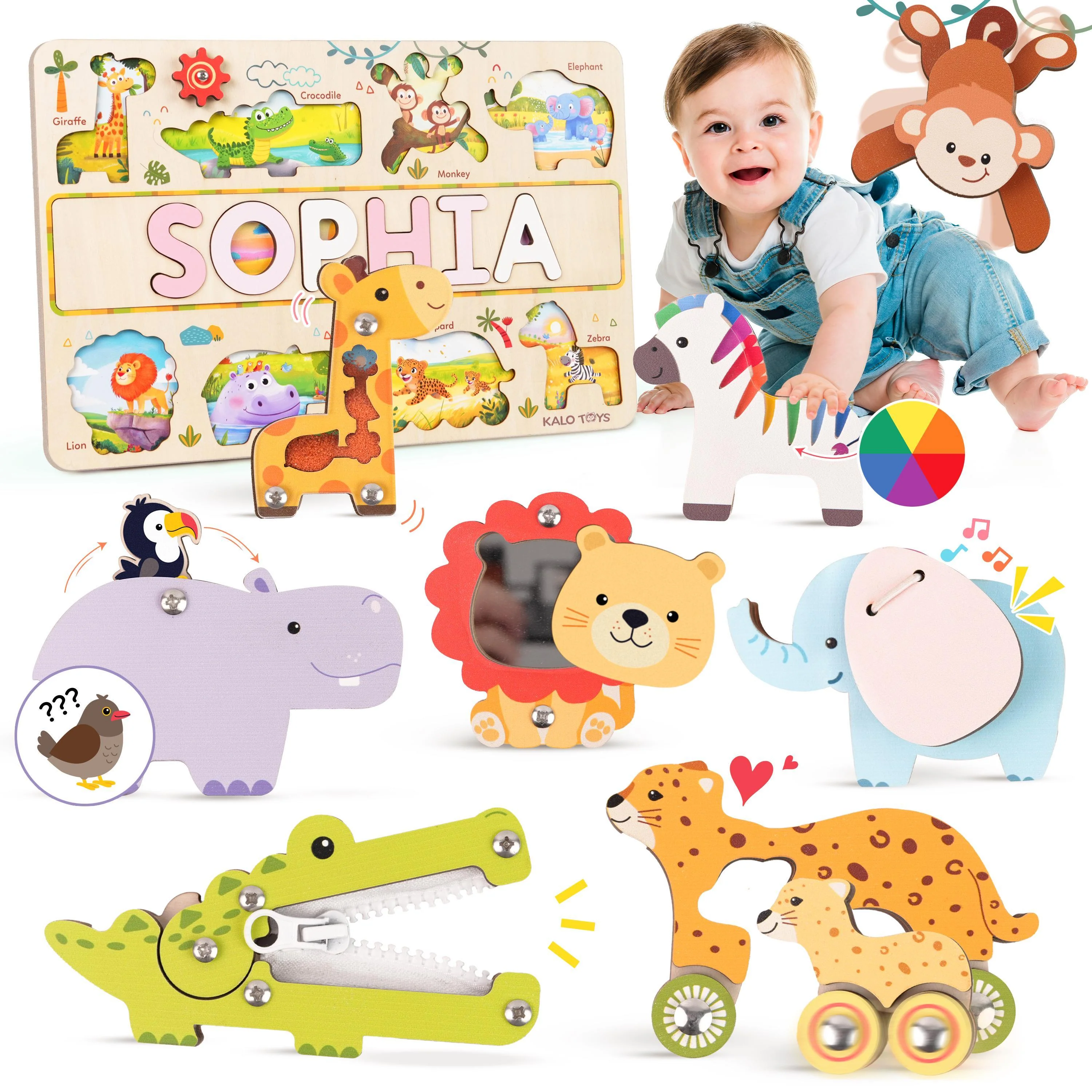Personalized Wooden Animal Name Puzzle Busy Board - Image 8