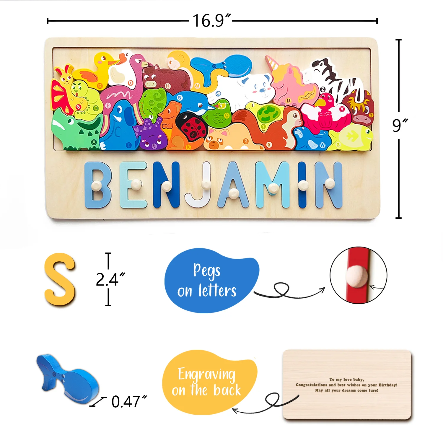 Personalized Wooden Animal Stacking Name Puzzle - Image 7
