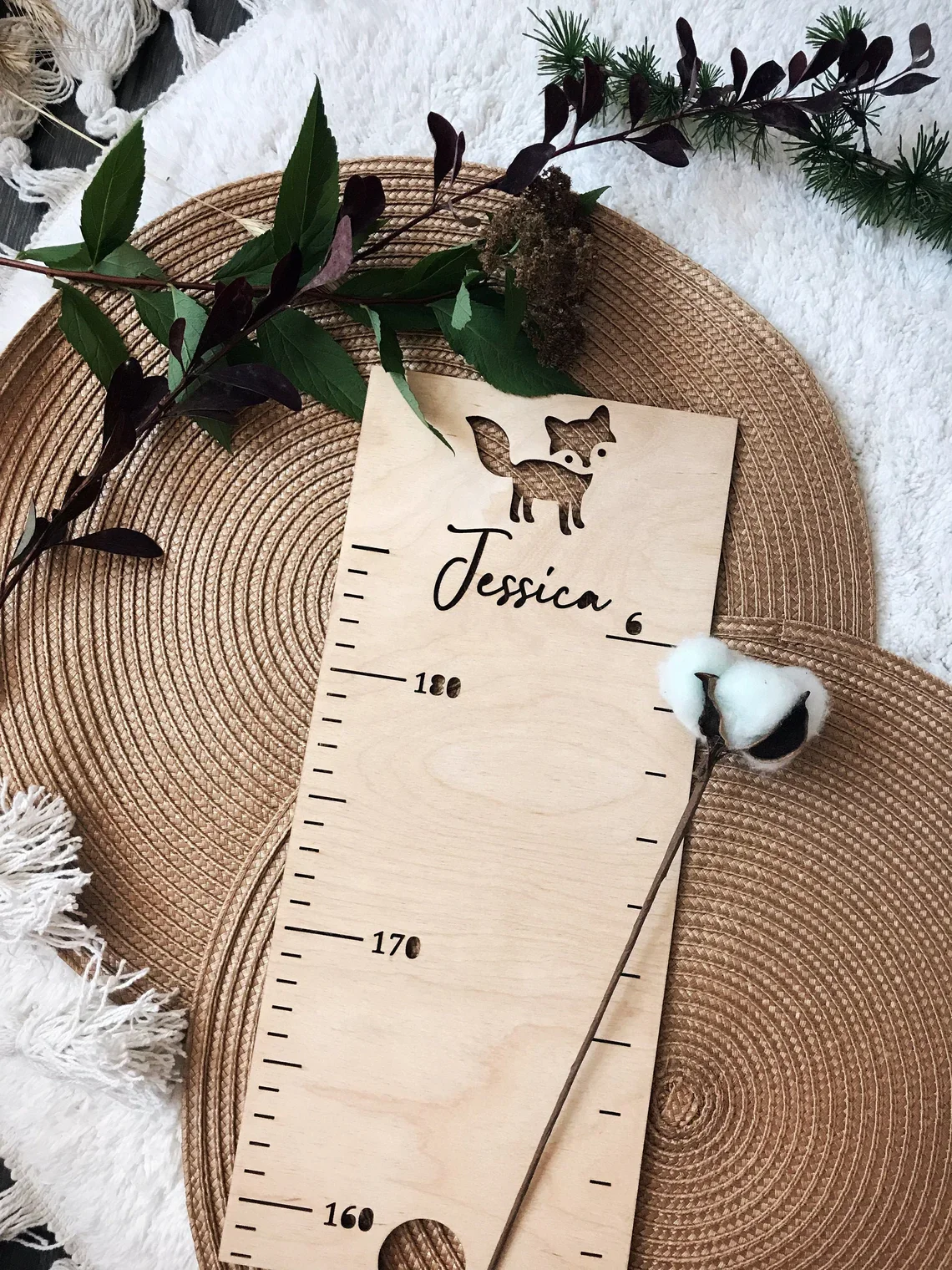 Personalized Wooden Animal Pattern Growth Chart Ruler - Image 3