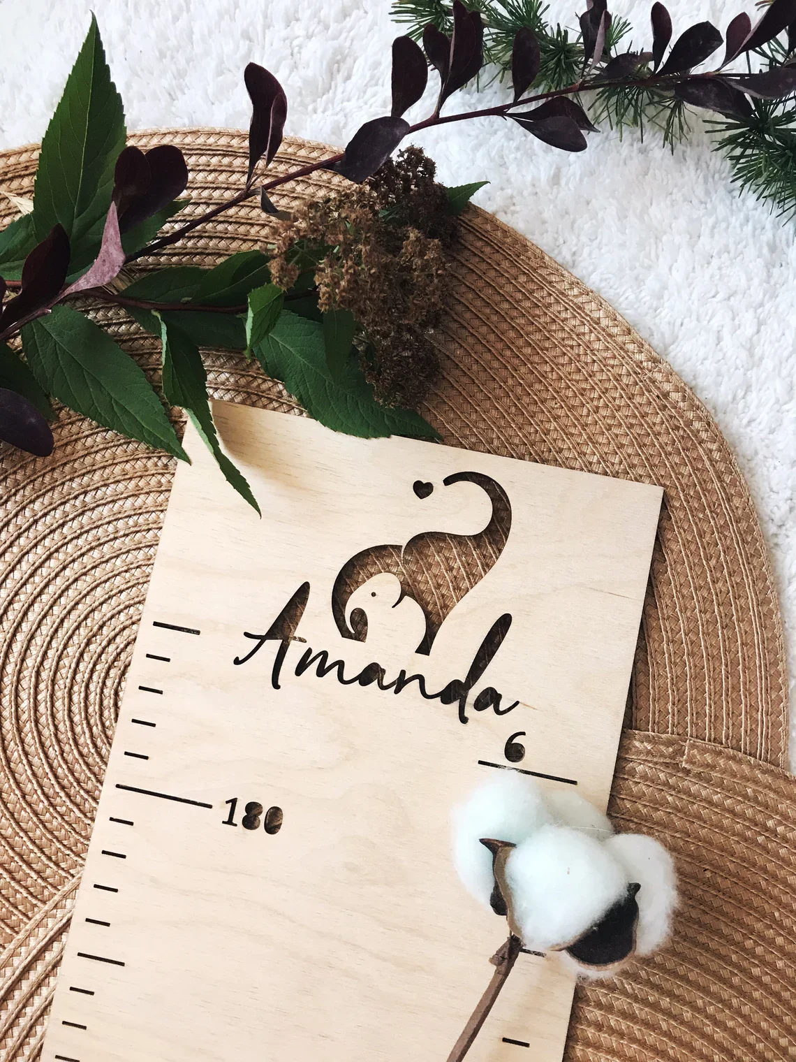 Personalized Wooden Animal Pattern Growth Chart Ruler - Image 4