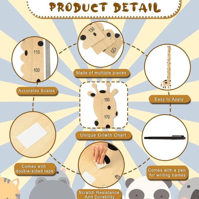 Wooden Giraffe Growth Chart Height Ruler - Image 4