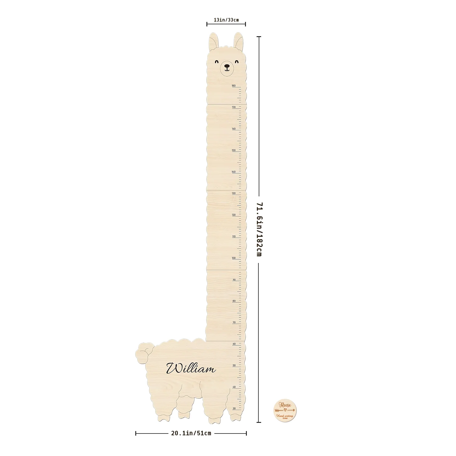 Personalized Wooden Alpaca Llama Growth Chart Ruler - Image 6