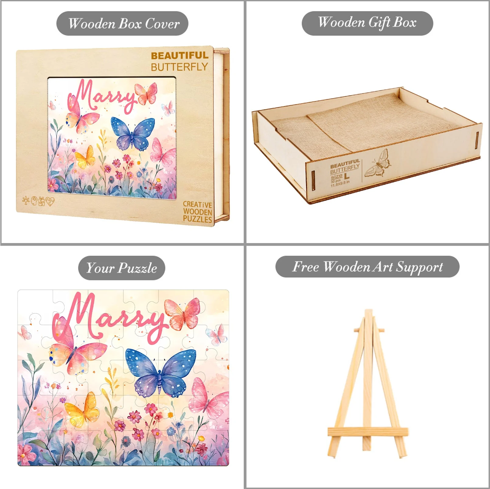 Personalized Wooden Baby Name Jigsaw Puzzle - Butterfly in the flowers - Image 10