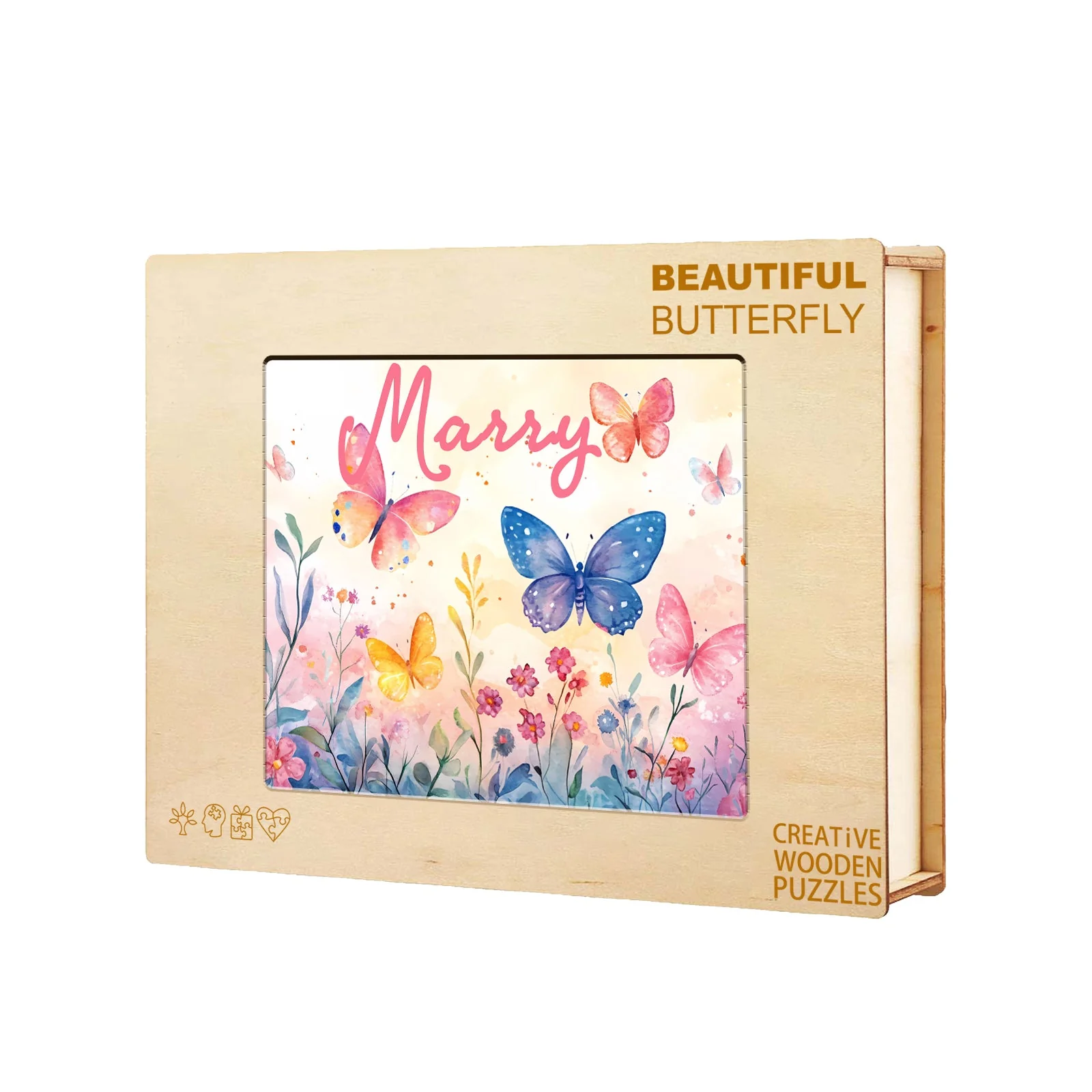 Personalized Wooden Baby Name Jigsaw Puzzle - Butterfly in the flowers - Image 9
