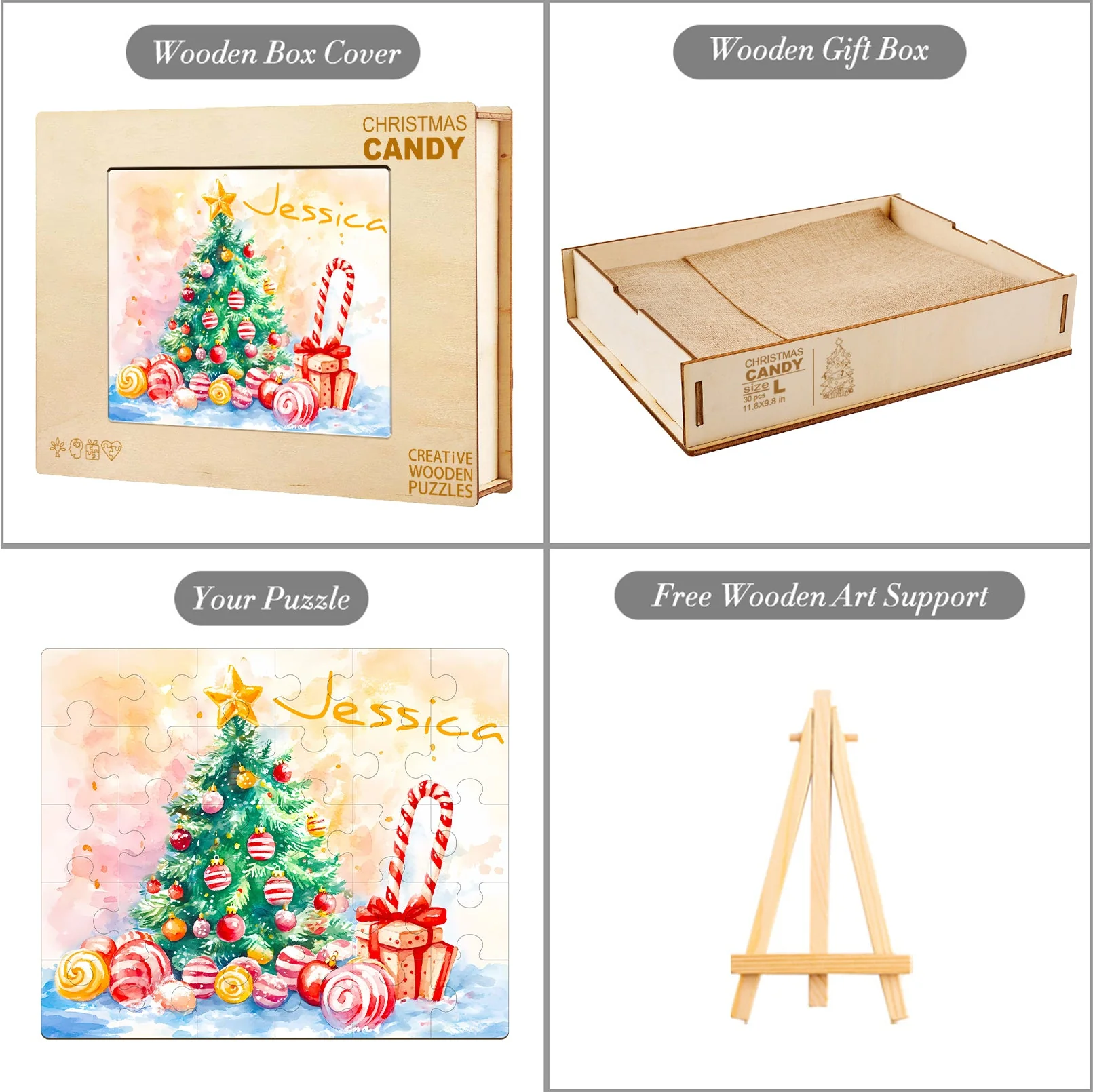 Personalized Wooden Baby Name Jigsaw Puzzle - Christmas Candy - Image 10