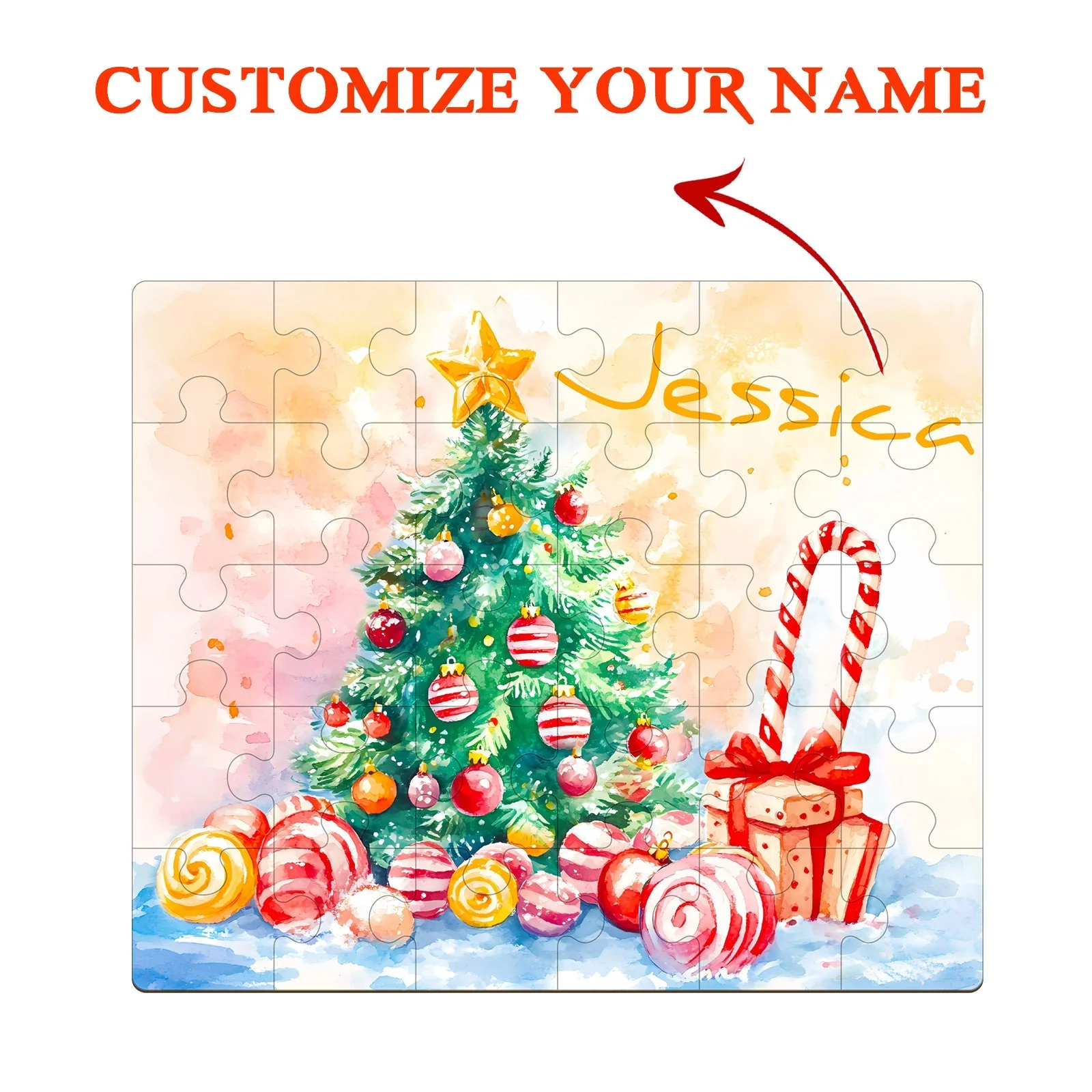 Personalized Wooden Baby Name Jigsaw Puzzle - Christmas Candy - Image 2
