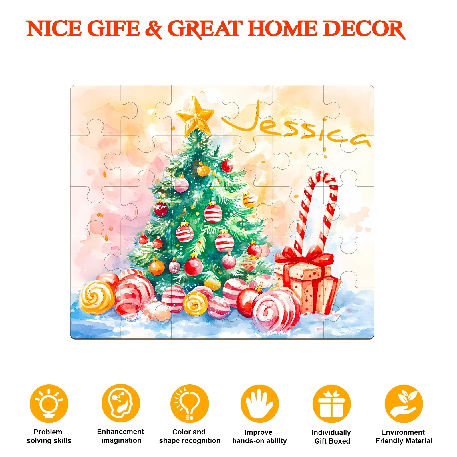 Personalized Wooden Baby Name Jigsaw Puzzle - Christmas Candy - Image 5