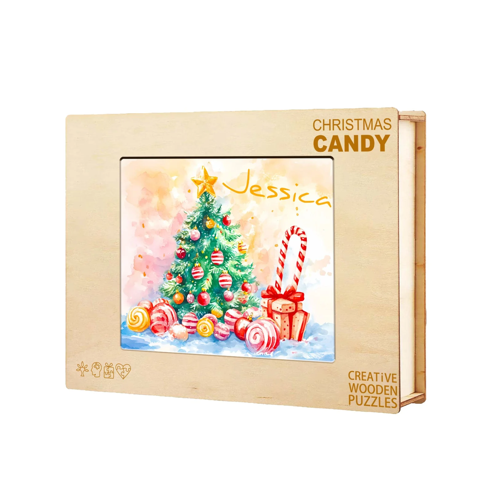 Personalized Wooden Baby Name Jigsaw Puzzle - Christmas Candy - Image 9