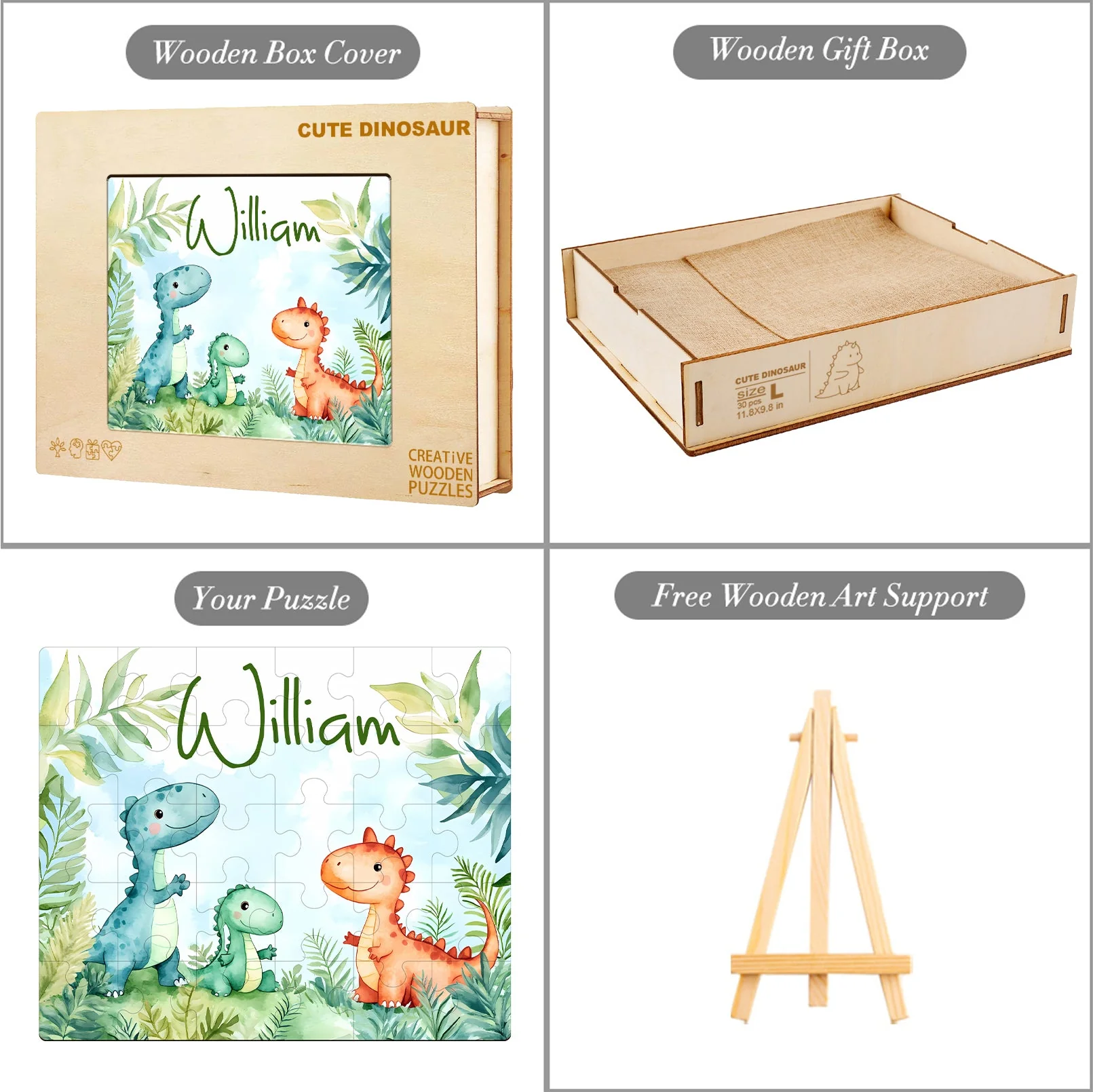 Personalized Wooden Baby Name Jigsaw Puzzle - Dinosaur Family - Image 10