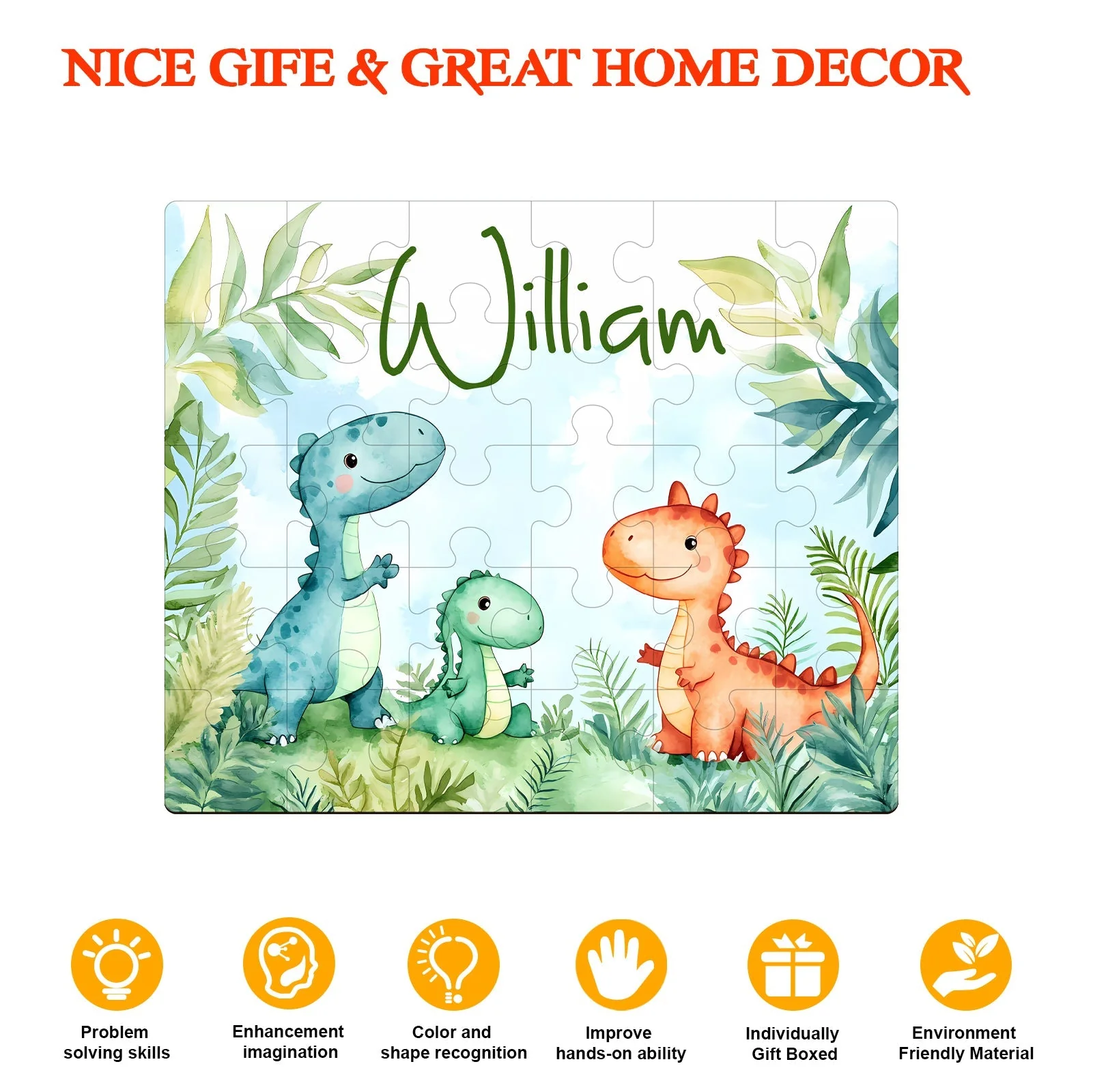 Personalized Wooden Baby Name Jigsaw Puzzle - Dinosaur Family - Image 5